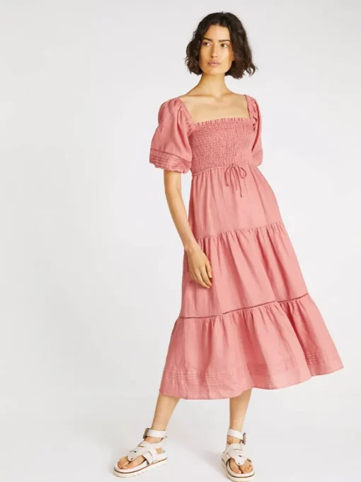 Kivari - Harlow Shirred Midi Dress (Blush) FINAL SALE