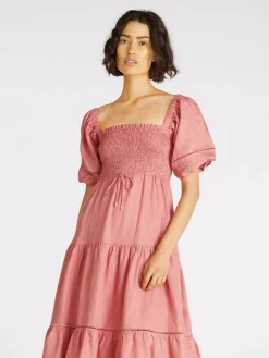 Kivari - Harlow Shirred Midi Dress (Blush) FINAL SALE