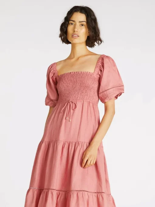 Kivari - Harlow Shirred Midi Dress (Blush) FINAL SALE