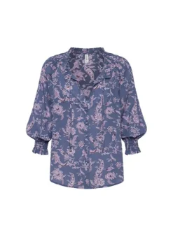 Kivari - Mara Shirred Yoke Blouse (Purple Paisely)