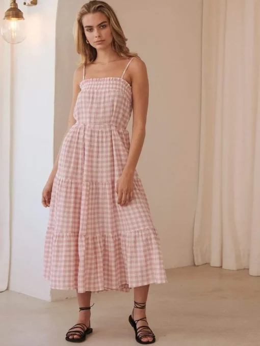 Kivari - Stevie Tiered Midi Dress (Check)