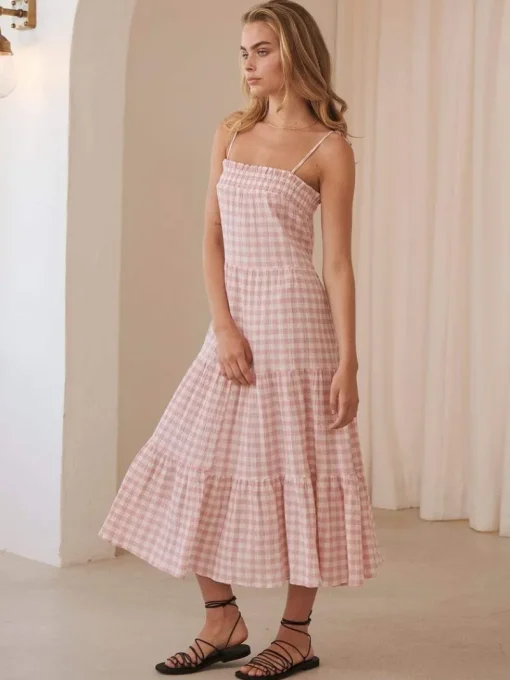 Kivari - Stevie Tiered Midi Dress (Check)