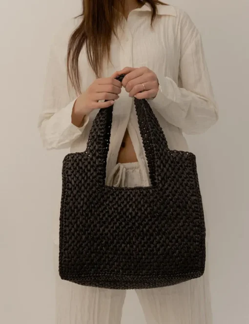 Women La Tribe - MACRAME TOTE BAG (BLACK)