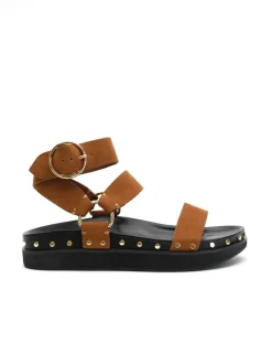 Women La Tribe - Studded Sandal (Tobacco Nubuck / Gold)