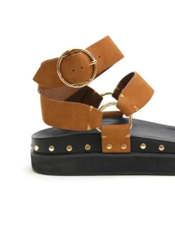 Women La Tribe - Studded Sandal (Tobacco Nubuck / Gold)