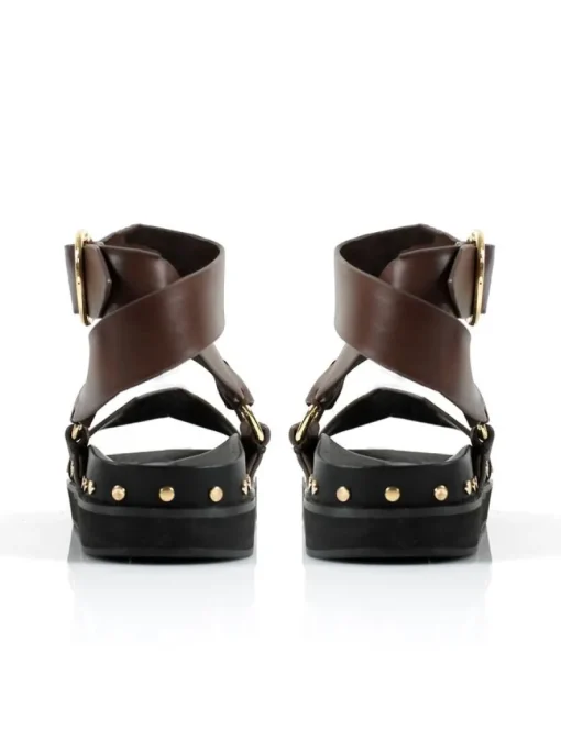 Women La Tribe - Studded Sandal (Chocolate / Gold)