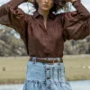 Ministry of Style - Wrangler Shirred Blouse Coco De Mer FINAL SALE
