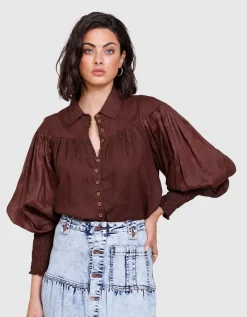 Ministry of Style - Wrangler Shirred Blouse Coco De Mer FINAL SALE