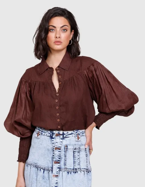 Ministry of Style - Wrangler Shirred Blouse Coco De Mer FINAL SALE