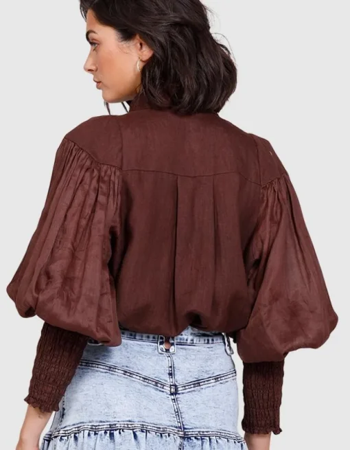 Ministry of Style - Wrangler Shirred Blouse Coco De Mer FINAL SALE