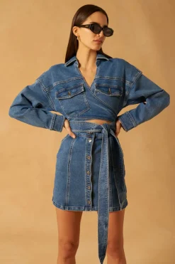 Misha - Abby Denim Mini Dress (Vintage Wash Blue)