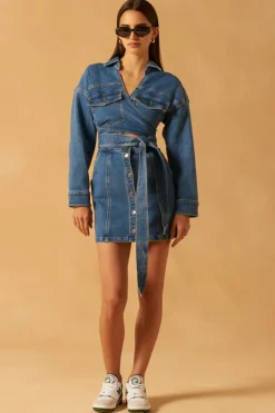 Misha - Abby Denim Mini Dress (Vintage Wash Blue)