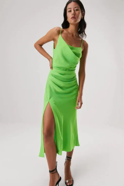 Misha - ALDEN SATIN MIDI DRESS (Lime Green)