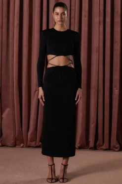Misha - ALINA SLINKY JERSEY MIDI DRESS (Black)