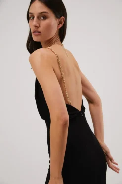 Misha - AMINAH CHAIN SLINKY GOWN (BLACK)