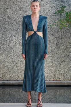 Misha - Despina Midi Dress (Blue Disco Stripe)