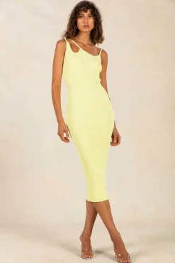 Misha - Doris Rib Midi Dress (Lime Punch)