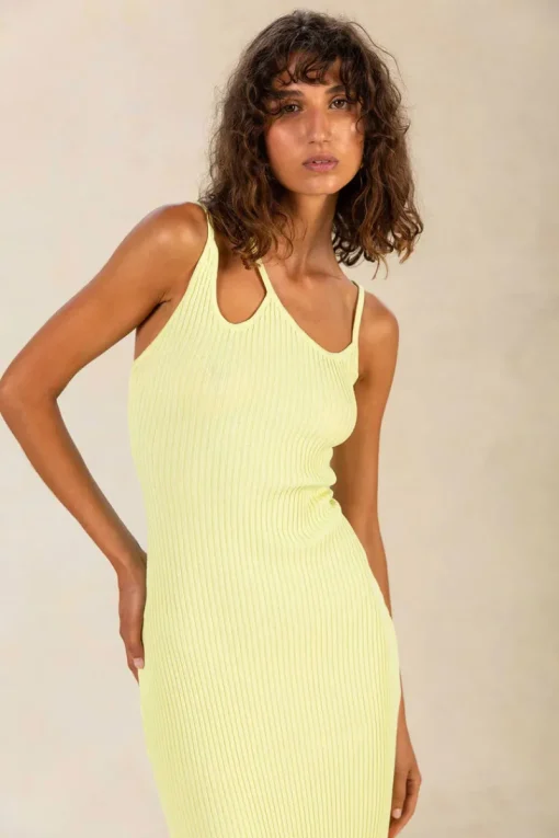 Misha - Doris Rib Midi Dress (Lime Punch)