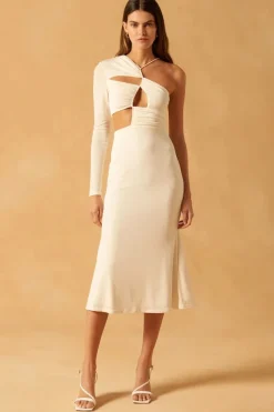 Misha - Eriko Slinky Jersey Slinky Midi Dress (Pearl)