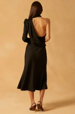 Misha - Georgetta Satin Midi Dress (Black)