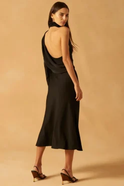 Misha - Georgetta Satin Midi Dress (Black)