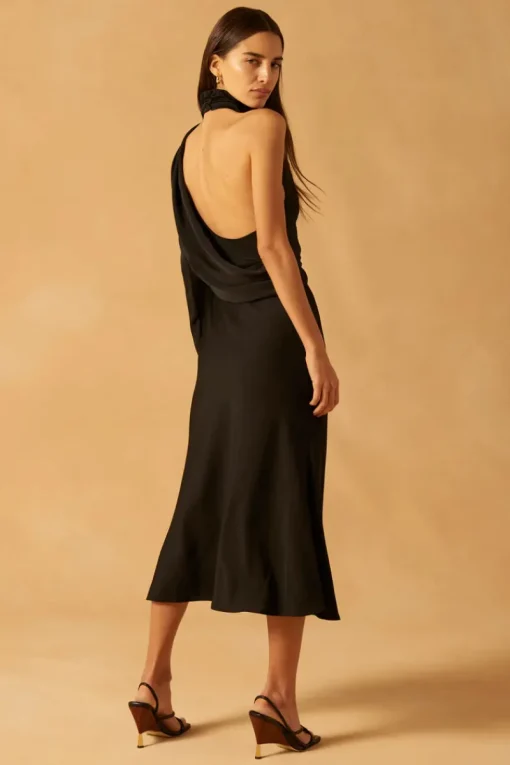 Misha - Georgetta Satin Midi Dress (Black)