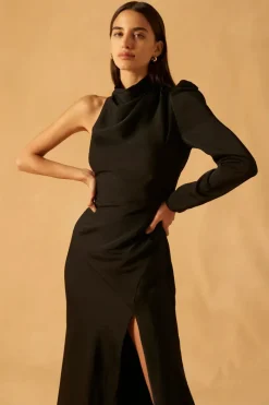 Misha - Georgetta Satin Midi Dress (Black)