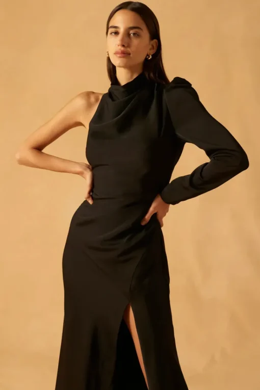 Misha - Georgetta Satin Midi Dress (Black)