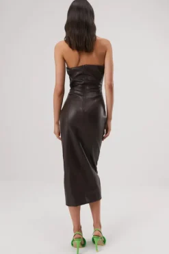 Misha - GRIFFIN DRAPE DETAIL STRAPLESS DRESS (Chocolate)