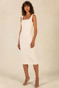 Misha - Jolande Bubble Bonded Crepe Midi Dress (Cloud)