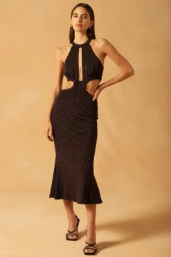 Misha - Marisa Sparkle Slinky Jersey Midi Dress (Multi Stripe)