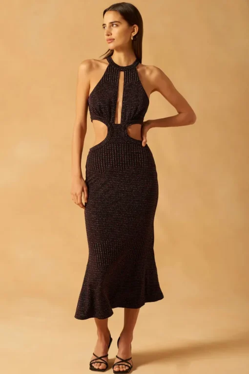 Misha - Marisa Sparkle Slinky Jersey Midi Dress (Multi Stripe)