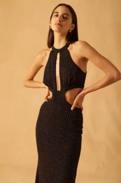 Misha - Marisa Sparkle Slinky Jersey Midi Dress (Multi Stripe)