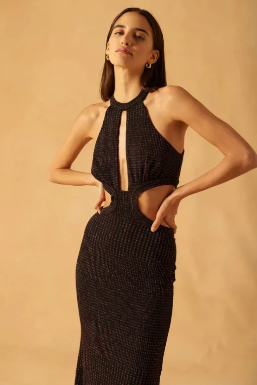 Misha - Marisa Sparkle Slinky Jersey Midi Dress (Multi Stripe)
