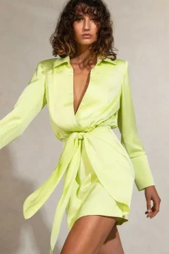 Misha - Reidun Satin Mini Dress (Lime Punch)
