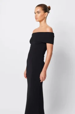 Mossman - MONACO OFF SHOULDER MIDI DRESS (BLACK)