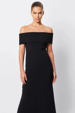 Mossman - MONACO OFF SHOULDER MIDI DRESS (BLACK)