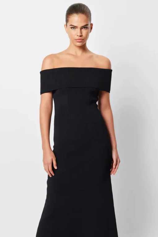 Mossman - MONACO OFF SHOULDER MIDI DRESS (BLACK)