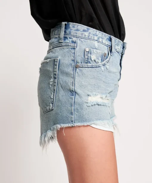 One Teaspoon - Outlaws Mid Length Denim Short (Salty Dog) DISTRESSED