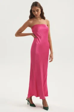 Ownley - Augustine Bias Strapless Dress (Hot Pink)