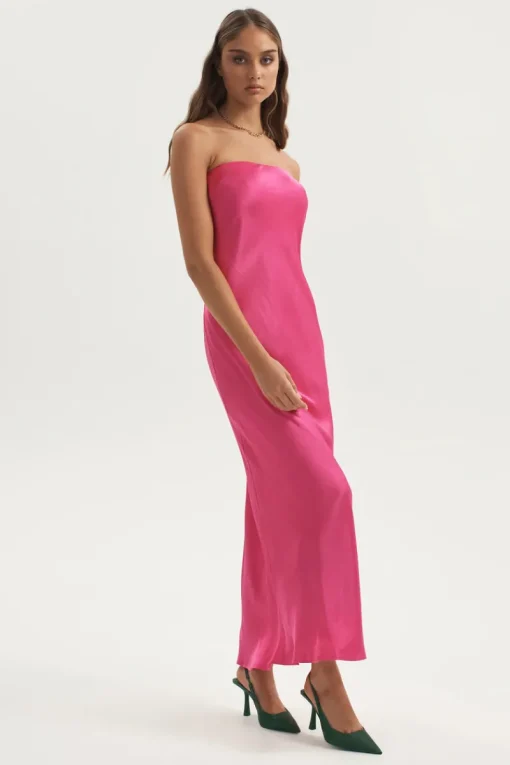 Ownley - Augustine Bias Strapless Dress (Hot Pink)