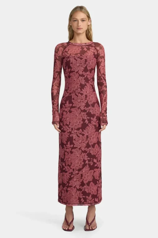 Ownley - CARLA MESH MIDI DRESS (PLUM PAISLEY)