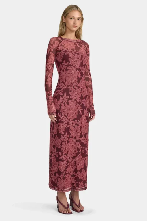 Ownley - CARLA MESH MIDI DRESS (PLUM PAISLEY)