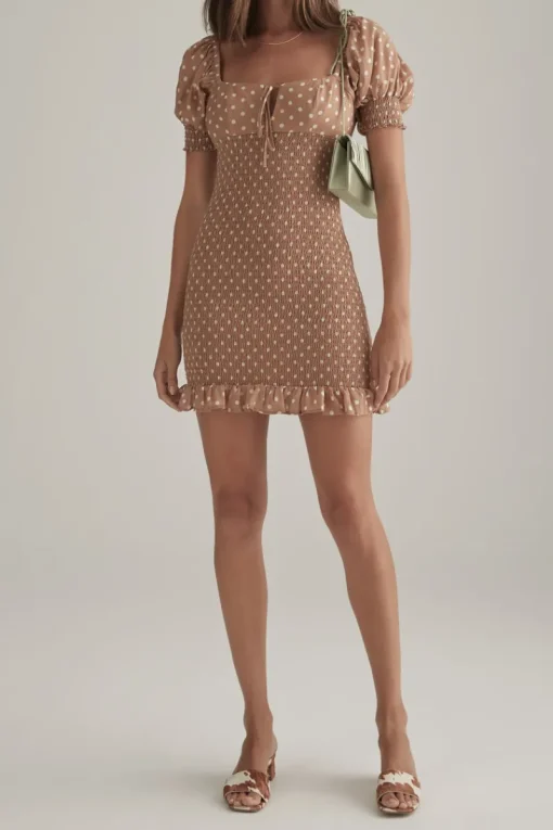 Ownley - Miley Dress (Tan Polka)