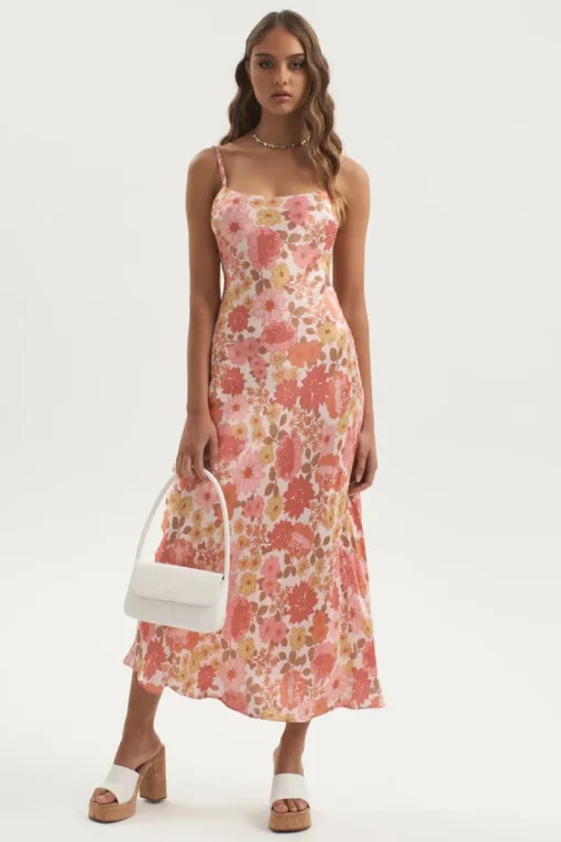 Ownley - Percy Bias Midi Dress (Pink Floral)