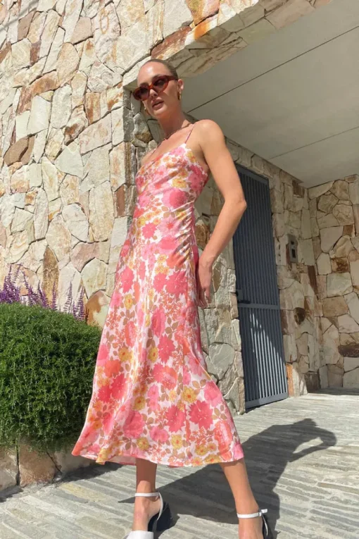 Ownley - Percy Bias Midi Dress (Pink Floral)