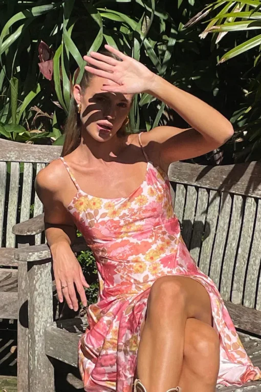Ownley - Percy Bias Midi Dress (Pink Floral)