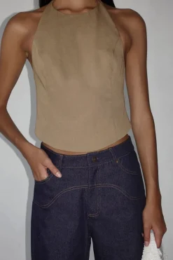 Ownley - TOSCA HALTER TOP (CARAMEL)