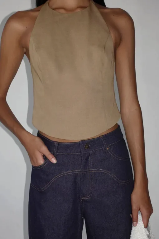 Ownley - TOSCA HALTER TOP (CARAMEL)