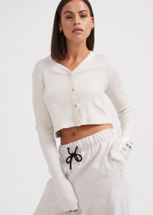 Women PE Nation P.E NATION - Box Out LS Knit Top (Grey Marl)